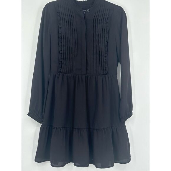J Crew size 4 black Ruffle Pintuck Dress long sleeve - Picture 5 of 15